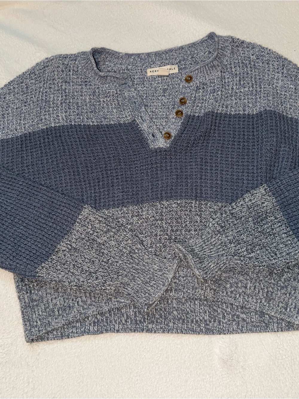 Aeropostale Women’s Two-Tone Navy & Light Gray Waffle Henley Sweater